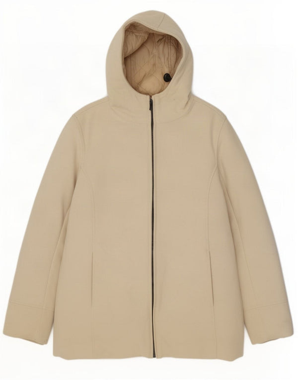 Henri Lloyd Womens Hooded Overcoat UK 14 Medium Beige Wool