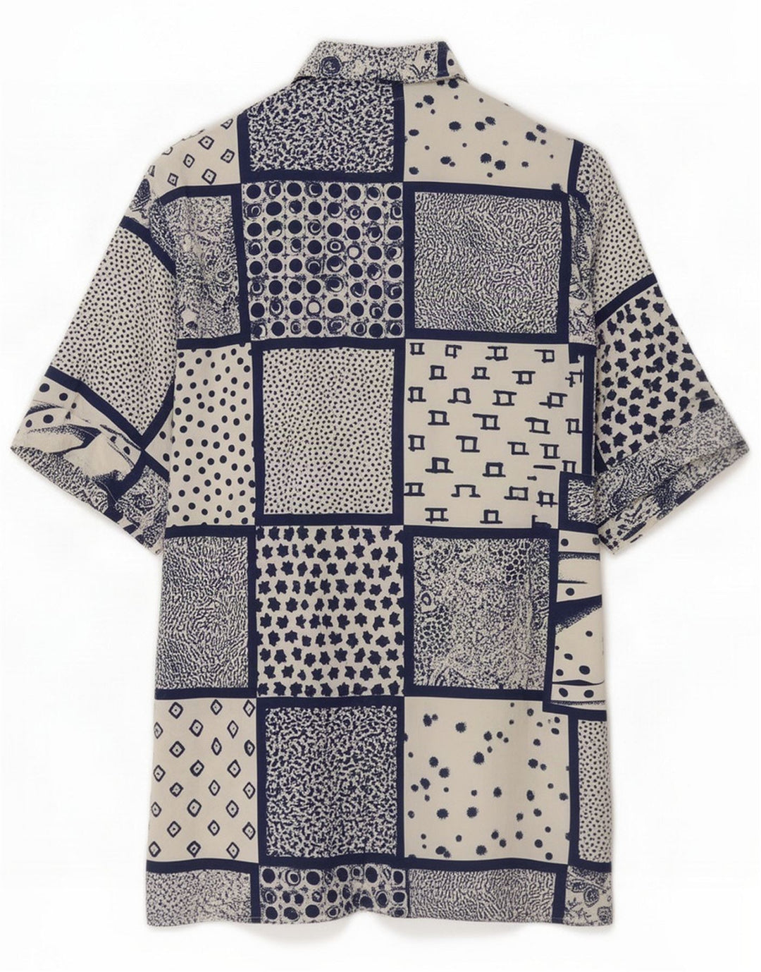 Camicia vintage da uomo a maniche corte Patchwork blu medio
