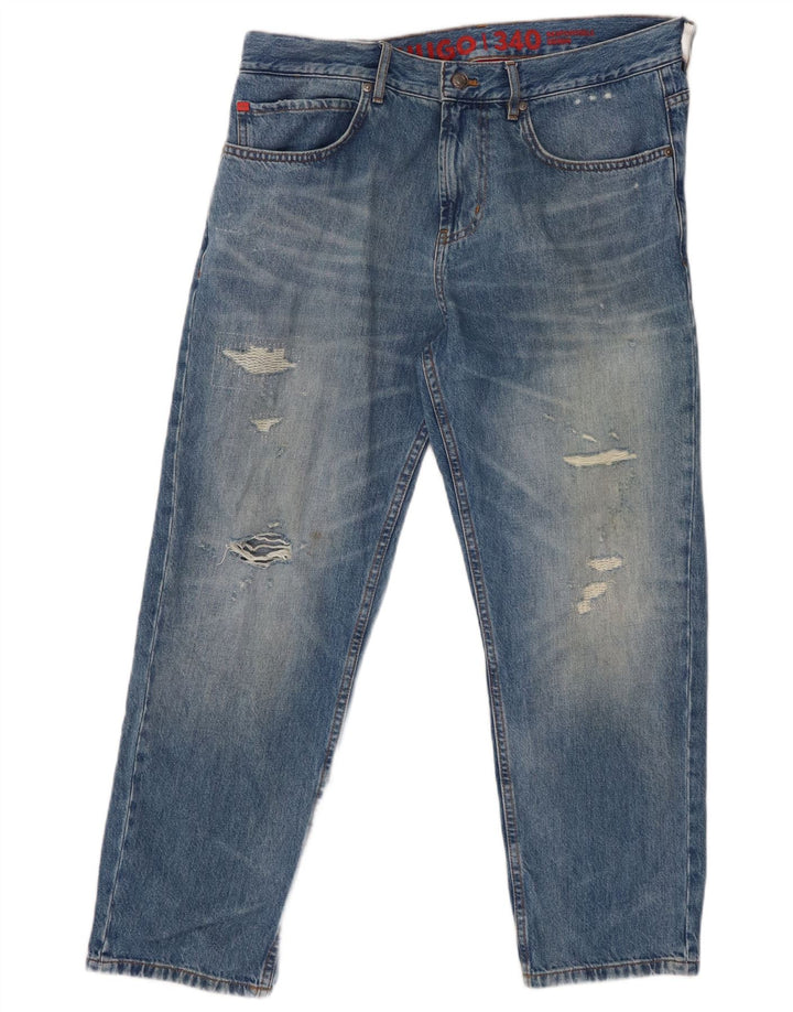 Jeans dritti da uomo HUGO BOSS W34 L27 in cotone blu