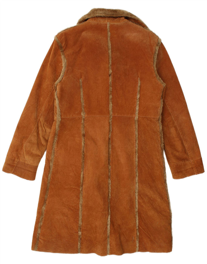 Cappotto in shearling vintage da donna UK 18 XL in pelle marrone