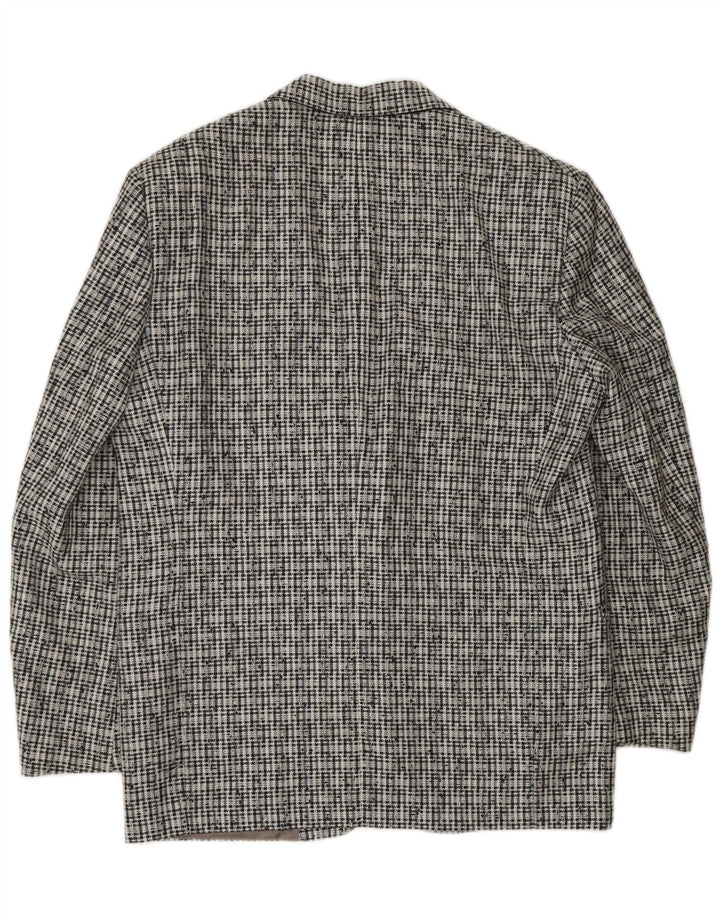 Giacca blazer da uomo a 2 bottoni VINTAGE IT 50 grande poliestere a quadri grigi