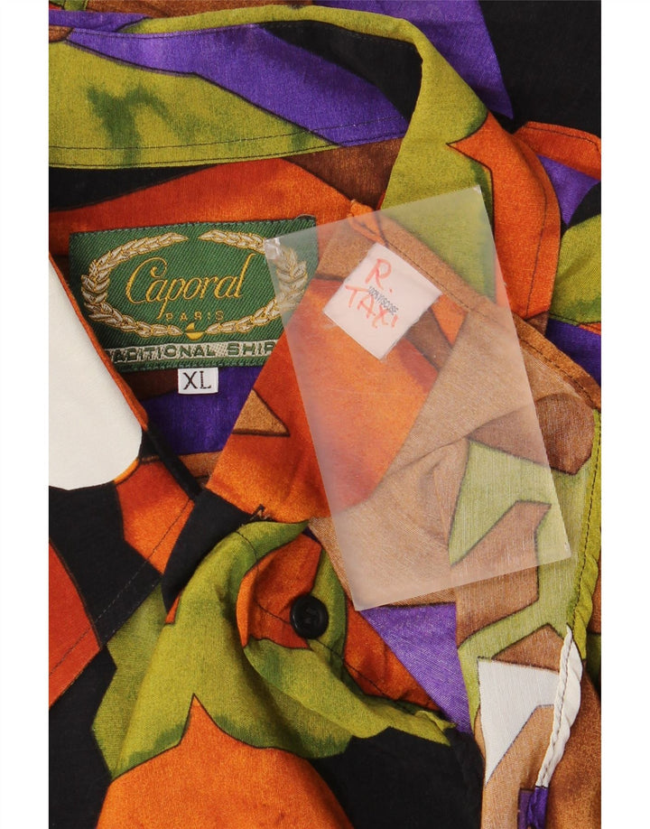 Camicia vintage da uomo con motivo astratto XL in viscosa multicolore
