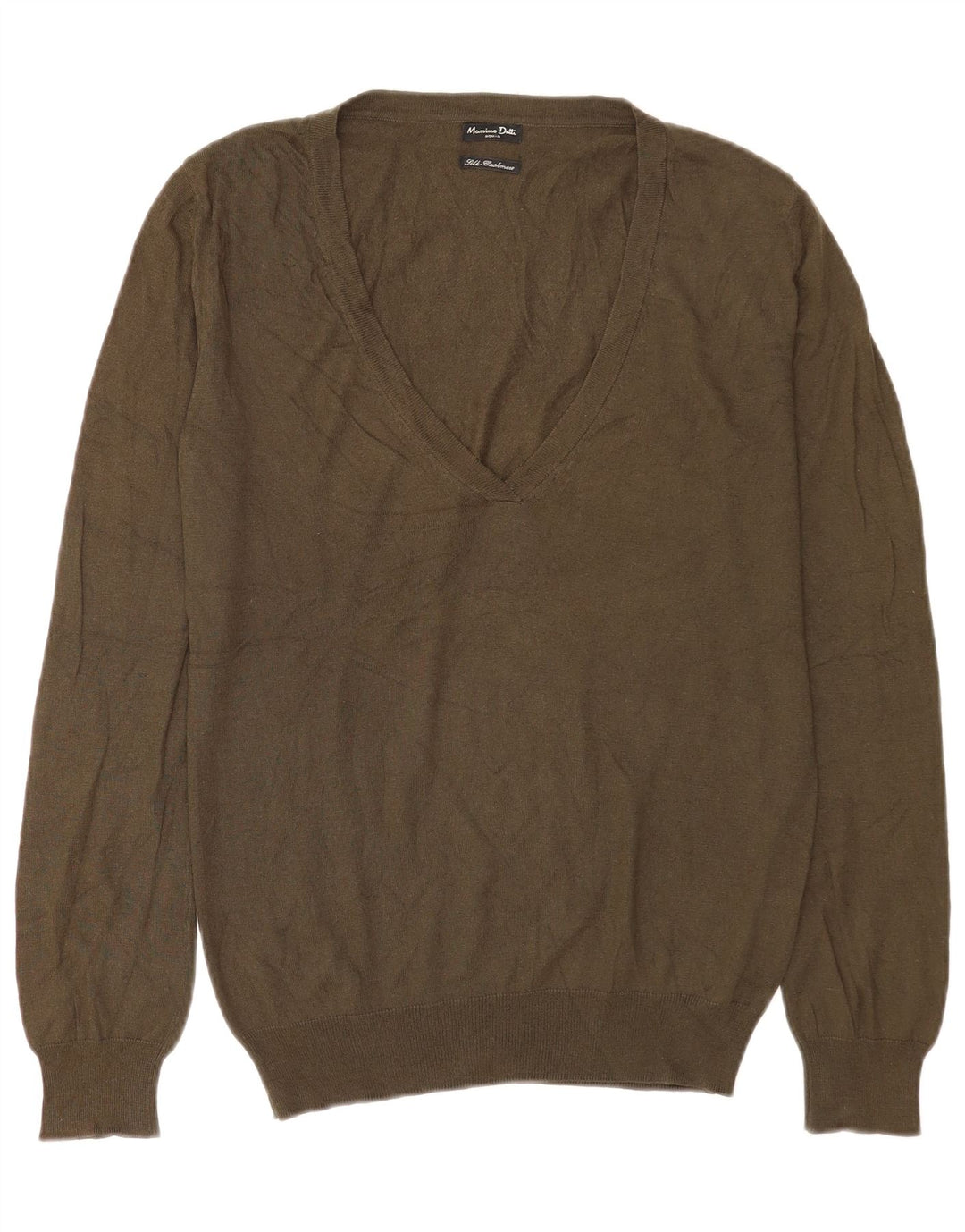 Massimo Dutti Maglione da donna con scollo a V UK 14 Seta kaki media