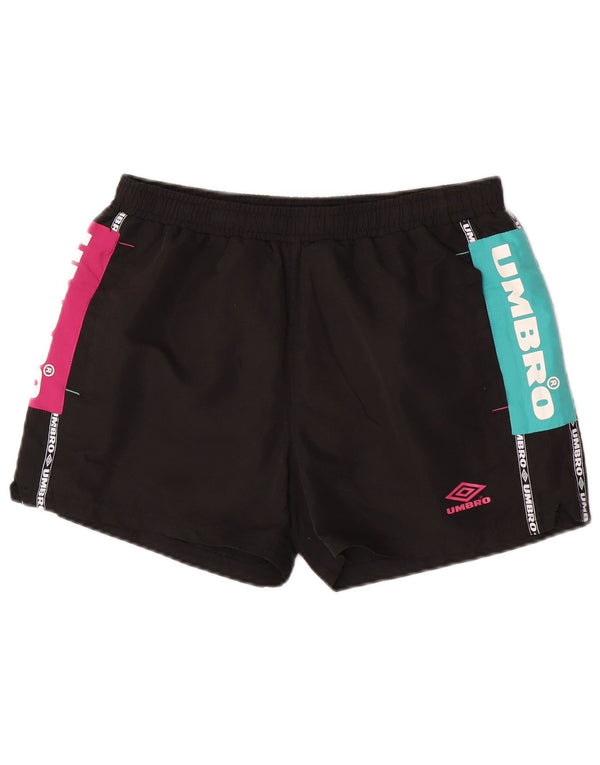 Pantaloncini sportivi grafici da uomo Umbro, poliestere color block medio nero