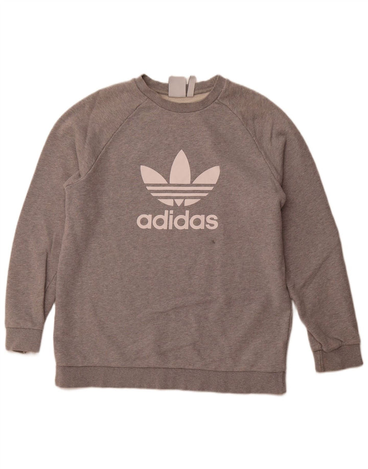 Felpa grafica da uomo ADIDAS, maglione grande, cotone grigio