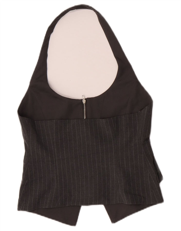 Gilet da donna Zara con scollo all'americana UK 8 piccolo poliestere gessato grigio