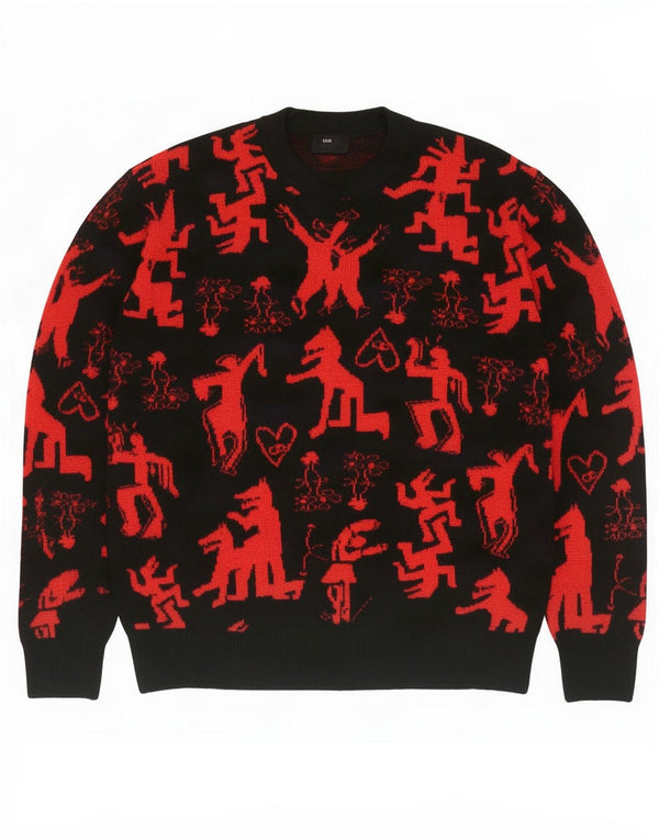 Desigual Mens Graphic Crew Neck Jumper Sweater 2XL Black Viscose