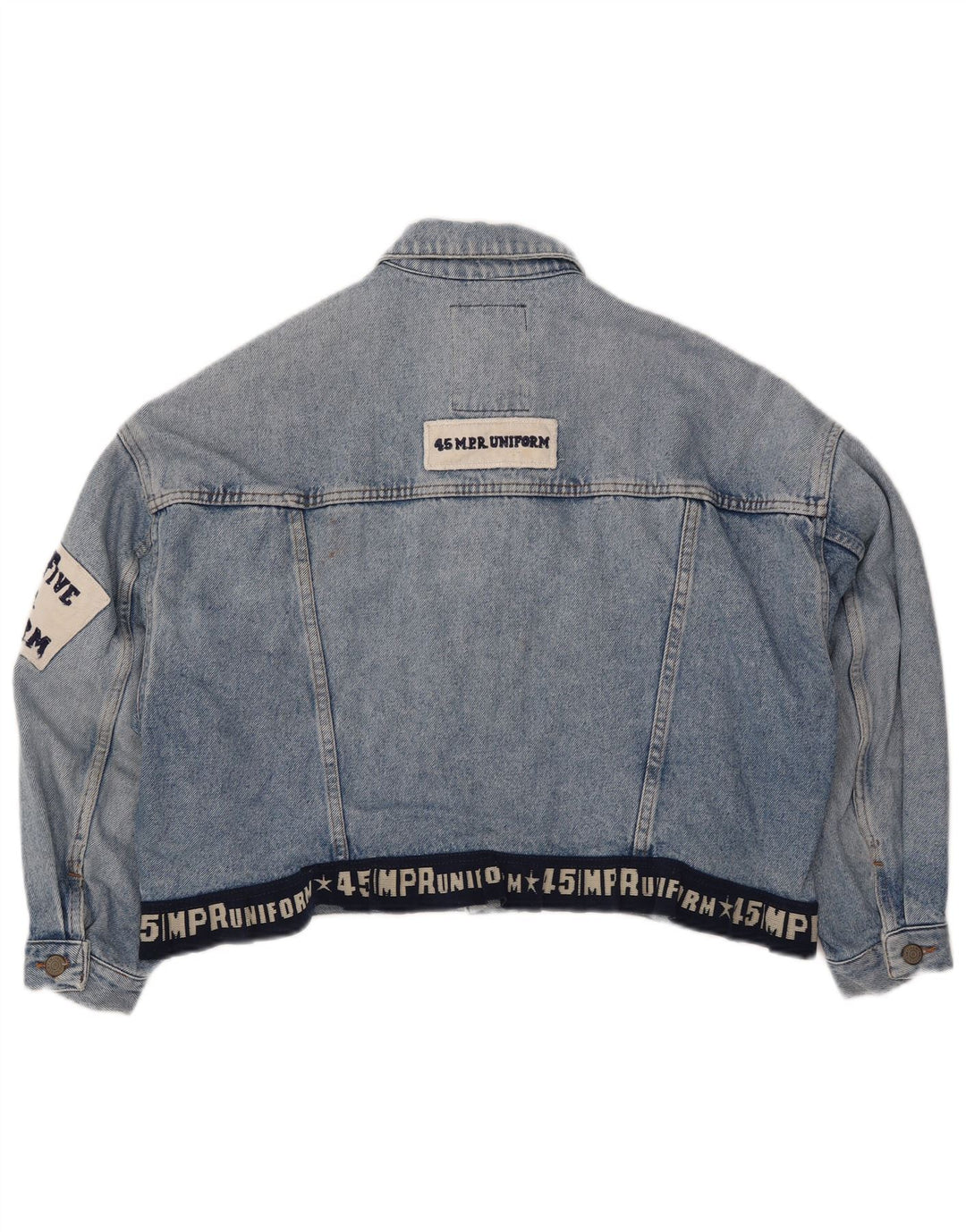 Giacca in denim con grafica corta UNIFORM da donna UK 14 grande blu
