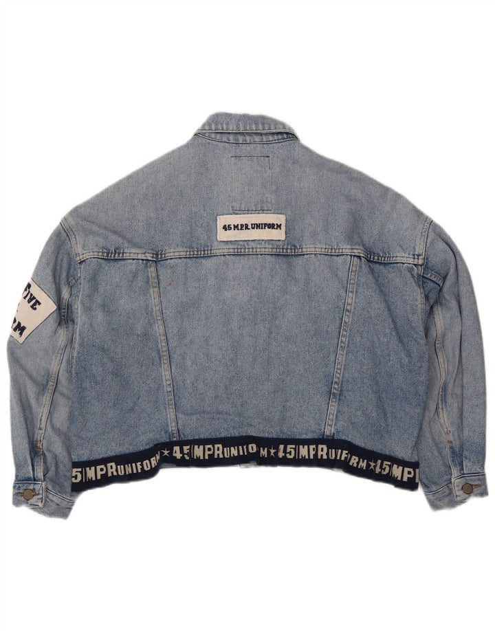 Giacca in denim con grafica corta UNIFORM da donna UK 14 grande blu
