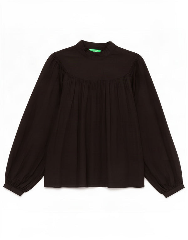 Camicetta oversize a maniche lunghe da donna Benetton UK 6 XS viscosa nera