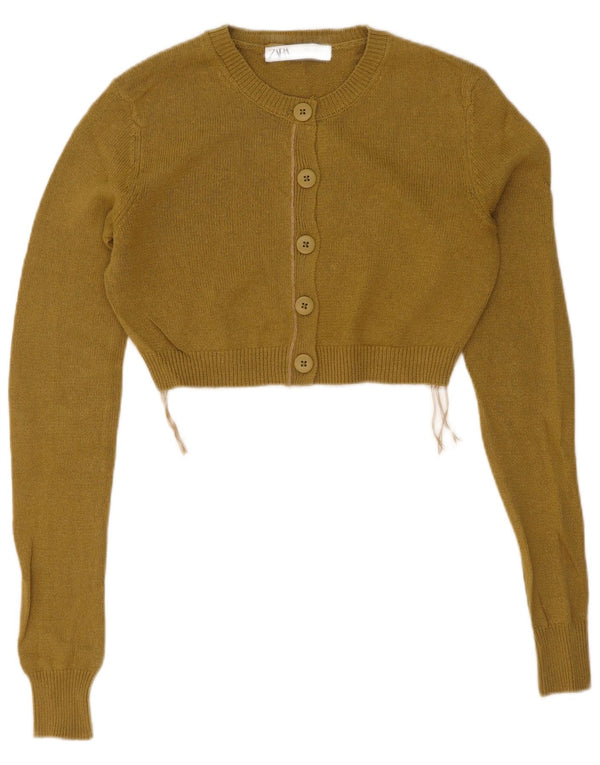 Maglione cardigan corto da donna Zara UK 10 piccolo cotone verde