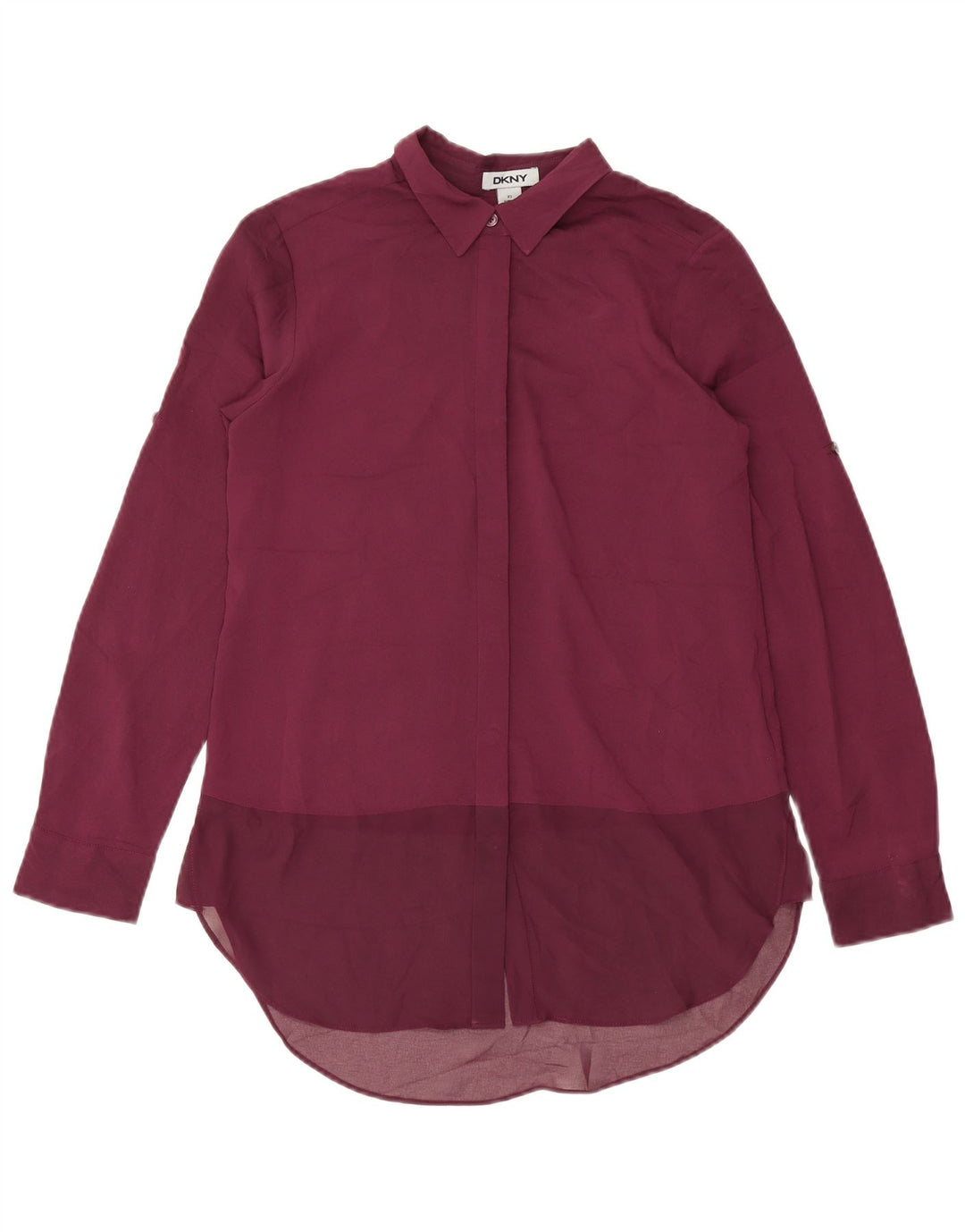Dkny Donna Camicia Oversize a Maniche Lunghe Camicetta UK 6 XS Bordeaux Poliestere