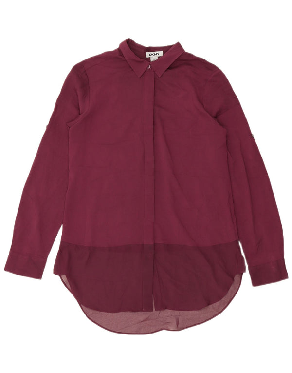 Dkny Donna Camicia Oversize a Maniche Lunghe Camicetta UK 6 XS Bordeaux Poliestere