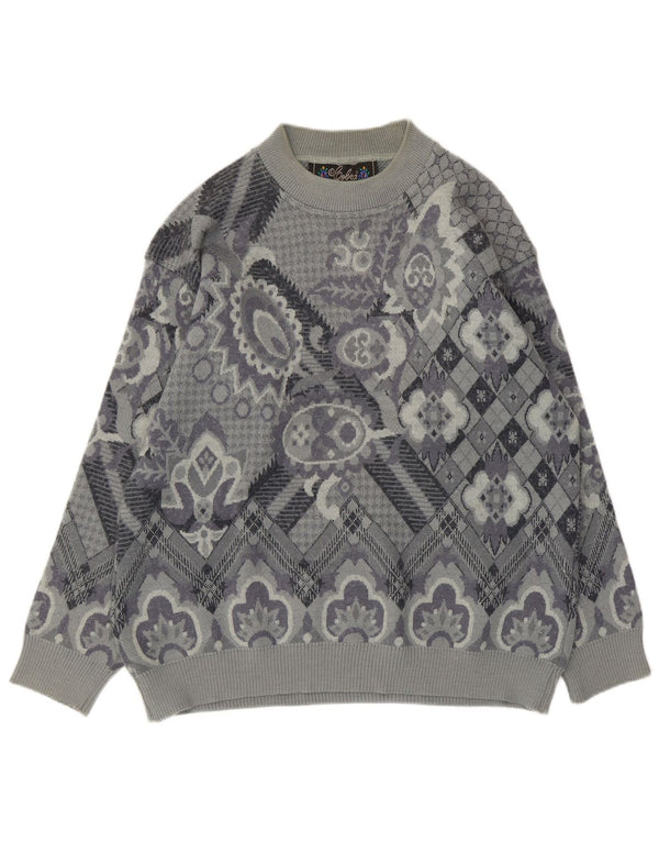 Maglione maglione con scollo a barca da donna Cobra UK 14 Large Grey Paisley