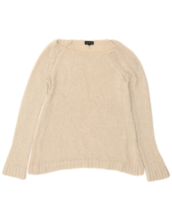 Maglione maglione oversize con scollo a barca da donna Topshop UK 10 piccolo bianco sporco