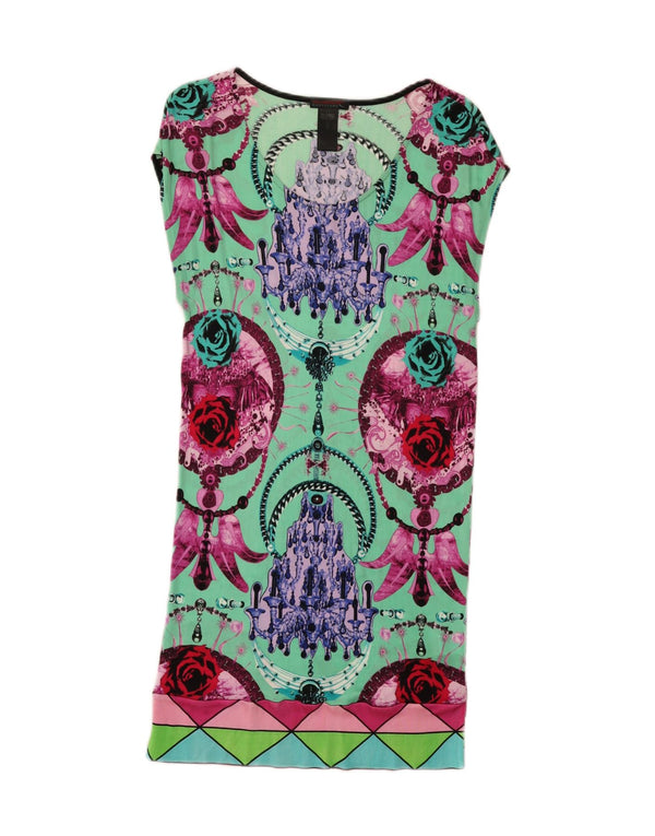 CUSTO BARCELONA Womens Graphic Shift Dress US 2 XS Green Viscose