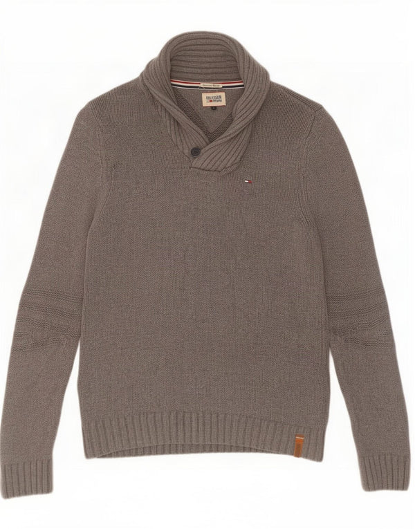 Tommy Hilfiger Uomo Maglione con collo a scialle Maglione grande in cotone grigio