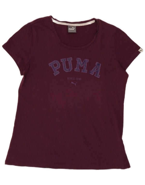 Puma T-shirt grafica da donna Top UK 16 Large Borgogna cotone