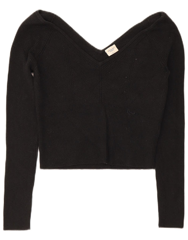 Top corto da donna Abercrombie & Fitch a maniche lunghe UK 14 grande cotone nero