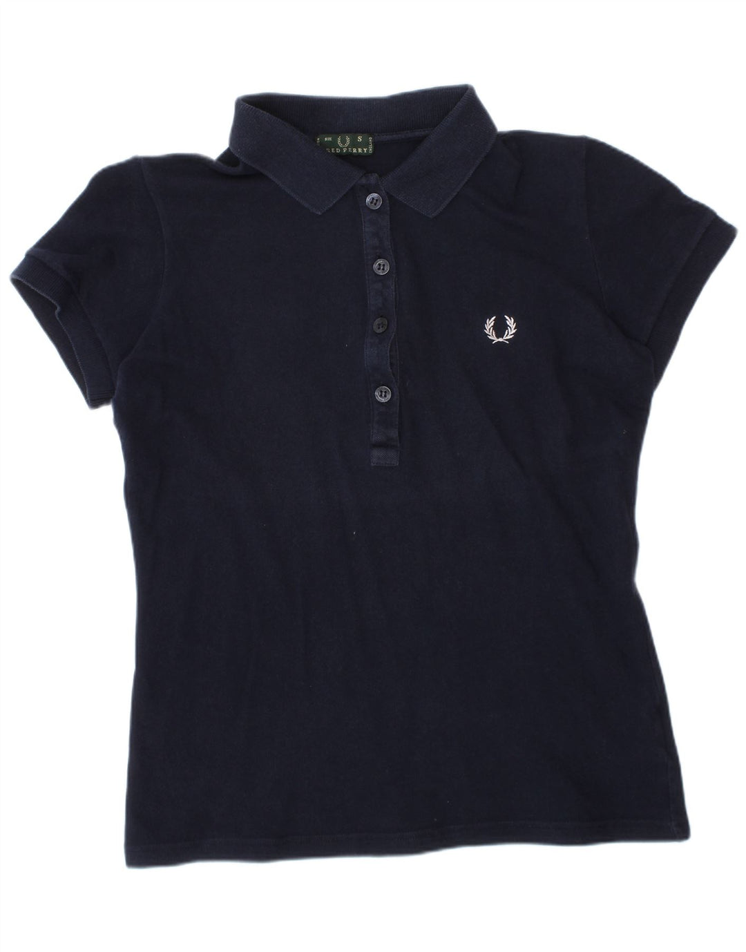 Polo corta da donna Fred Perry UK 10 piccola in cotone blu navy
