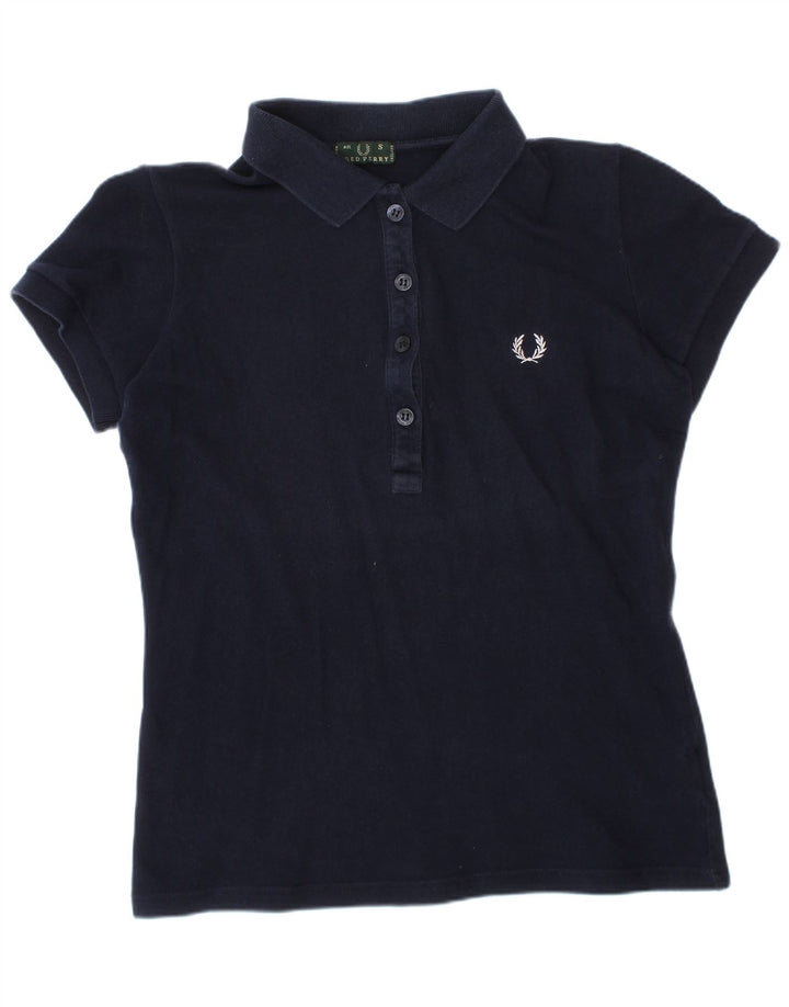 Polo corta da donna Fred Perry UK 10 piccola in cotone blu navy