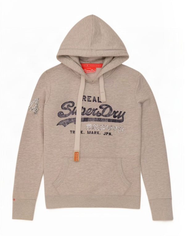 Felpa con cappuccio grafica da donna Superdry UK 6 XS cotone chiazzato grigio
