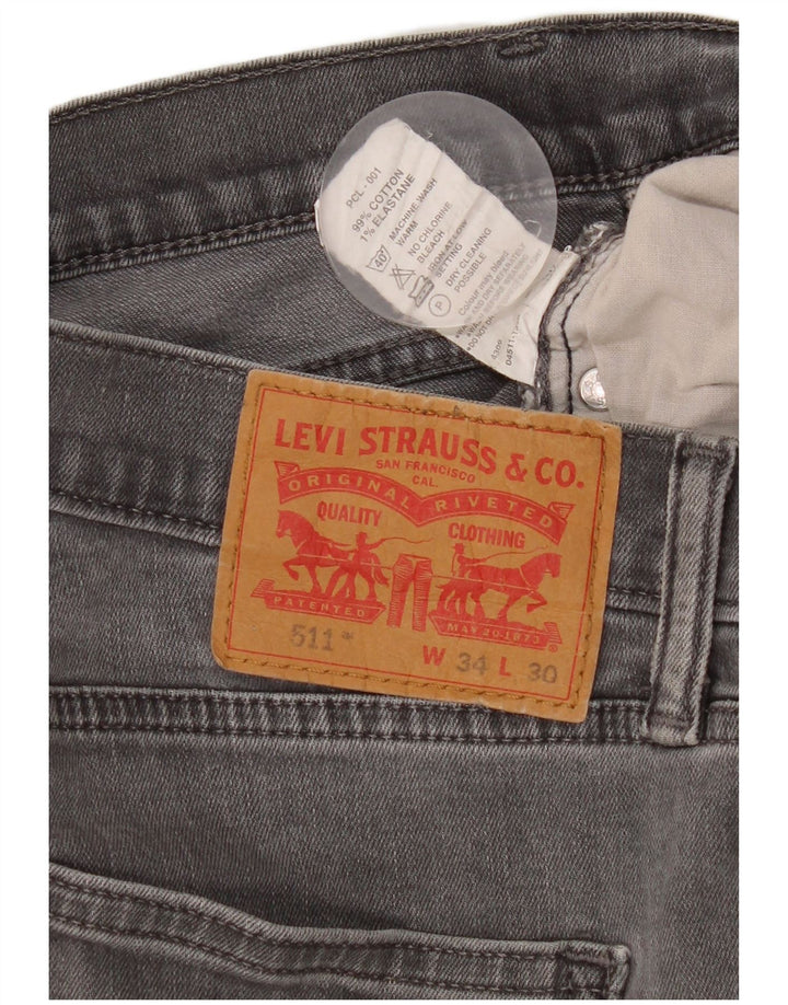 Levi's Uomo 511 Slim Jeans W34 L30 Cotone Grigio