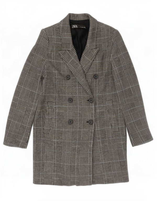 Cappotto doppiopetto da donna Zara vestibilità ampia UK 10 piccolo pied de poule grigio