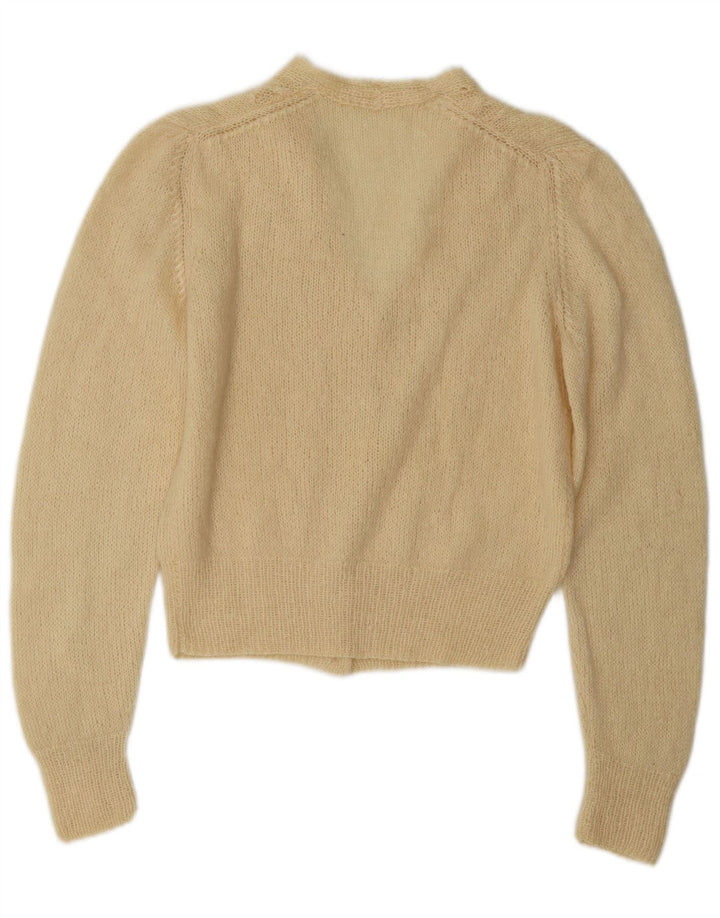 Maglione cardigan da donna vintage UK 12 medio bianco sporco