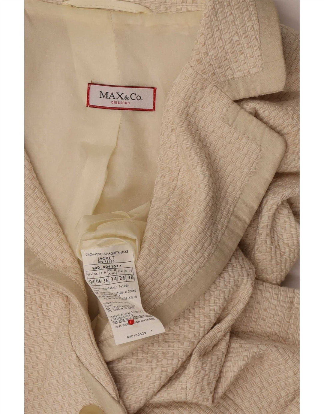 Max & Co. Giacca blazer a 3 bottoni da donna UK 6 XS Cotone beige
