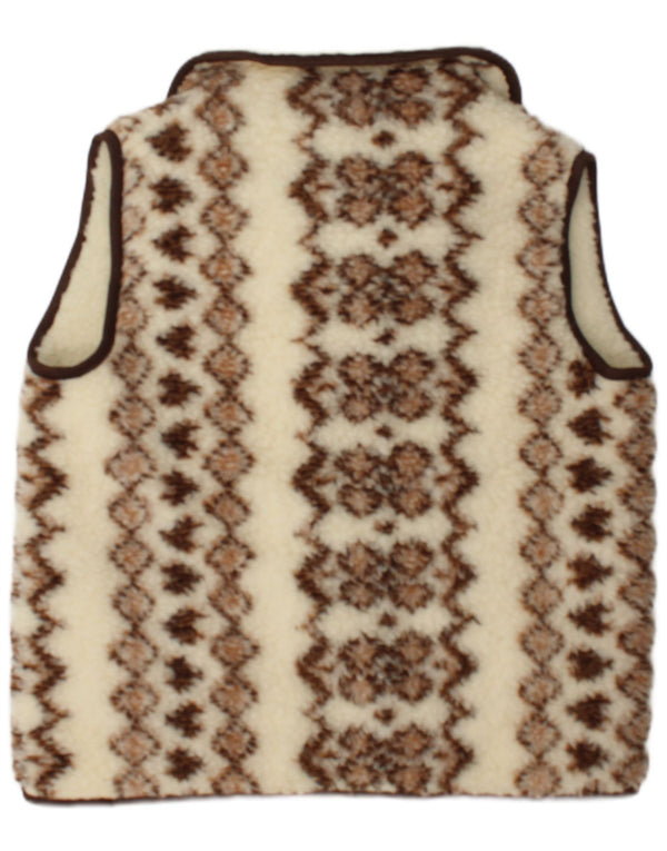 Gilet Sherpa vintage da donna IT 48 XL in lana Fair Isle bianco sporco