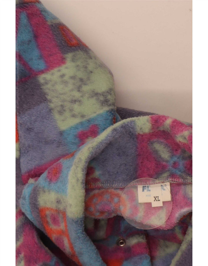 Maglione in pile da uomo vintage con bottoni e collo XL in poliestere geometrico multicolore