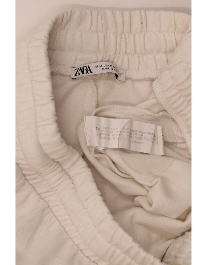 Pantaloni da tuta cargo Zara da donna, pantaloni da jogging UK 12, cotone bianco medio