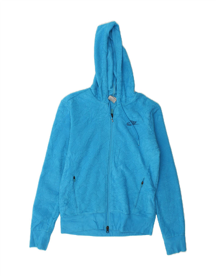 NIKE Womens Hooded Fleece Jacket UK 10/12 Medium Blue Polyester Vintage Nike and Second-Hand Nike from Messina Hembry 