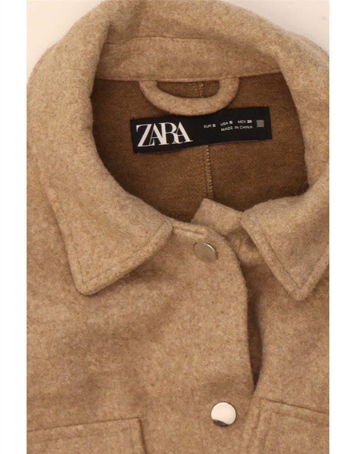 Camicia oversize Shacket da donna Zara UK 10 piccola in poliestere beige
