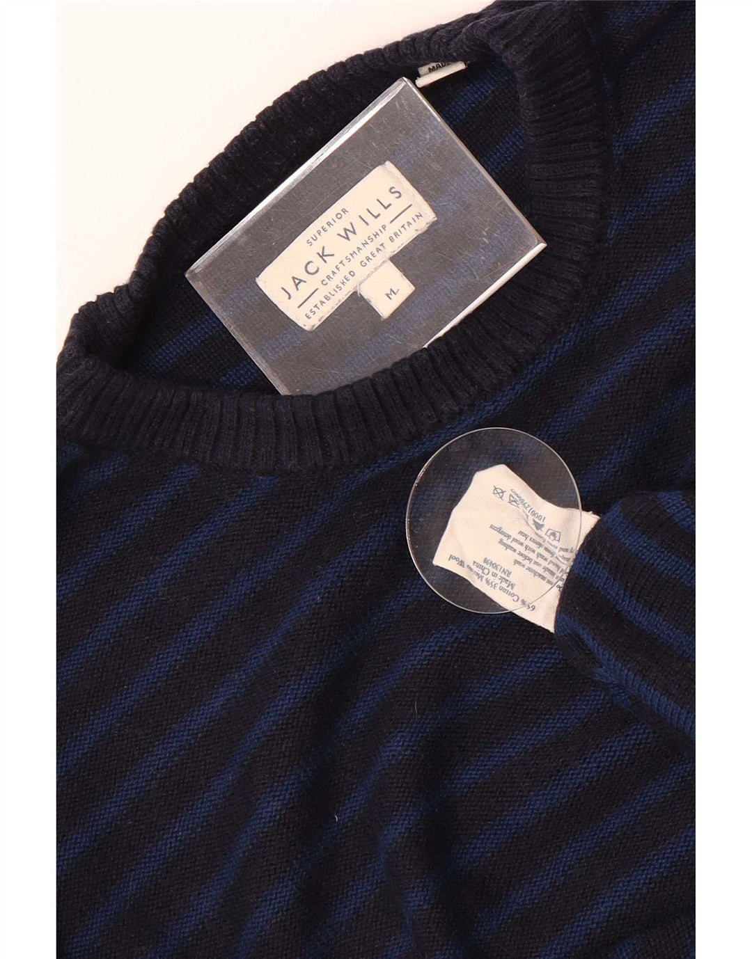 Maglione maglione girocollo da uomo Jack Wills in cotone a righe medie blu navy