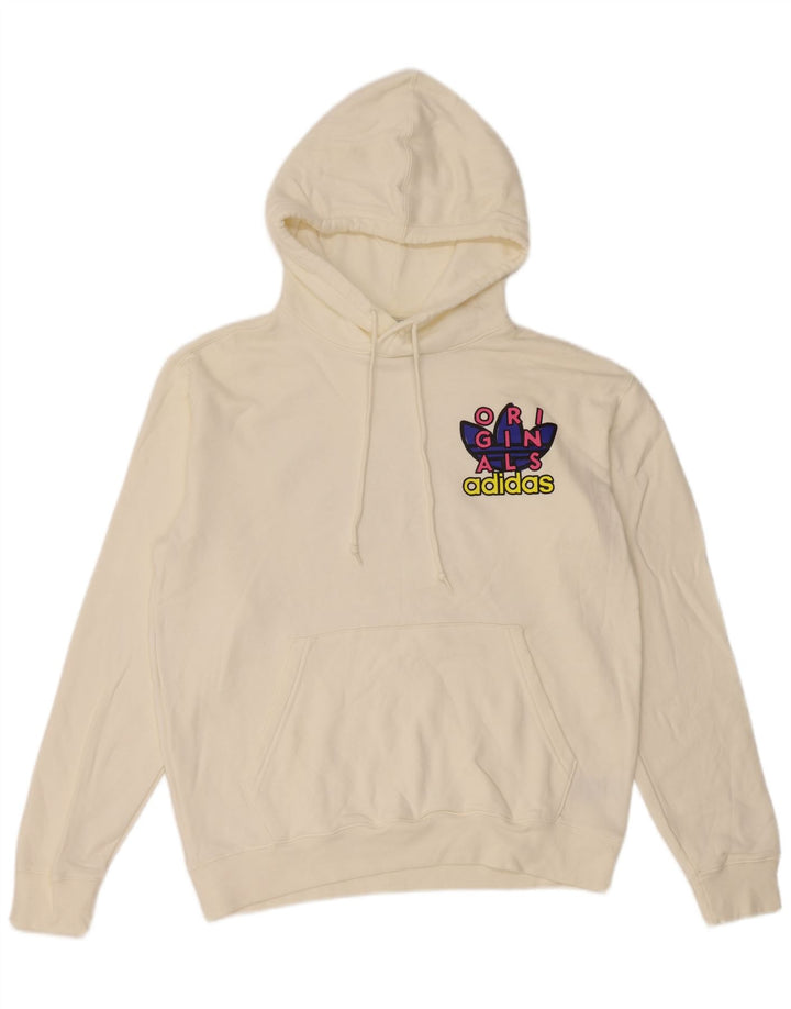 Felpa con cappuccio grafica da uomo Adidas, cotone bianco medio