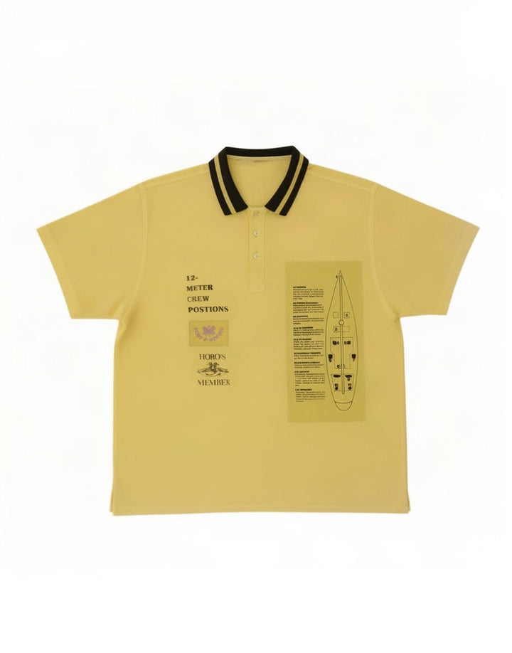 Camicia pullover grafica a maniche corte vintage da uomo color block giallo medio