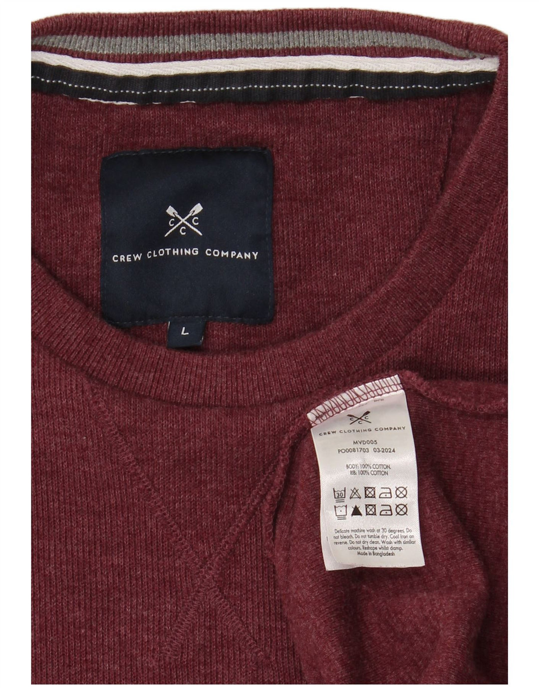 CREW CLOTHING Maglione da uomo girocollo grande in cotone bordeaux