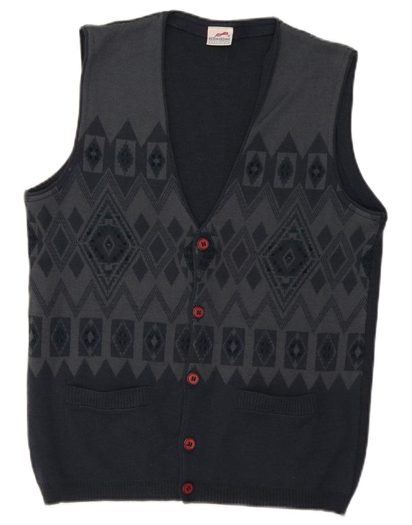 Maglione cardigan senza maniche da uomo Bernardini piccolo in lana geometrica blu navy