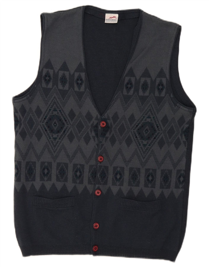 Maglione cardigan senza maniche da uomo Bernardini piccolo in lana geometrica blu navy