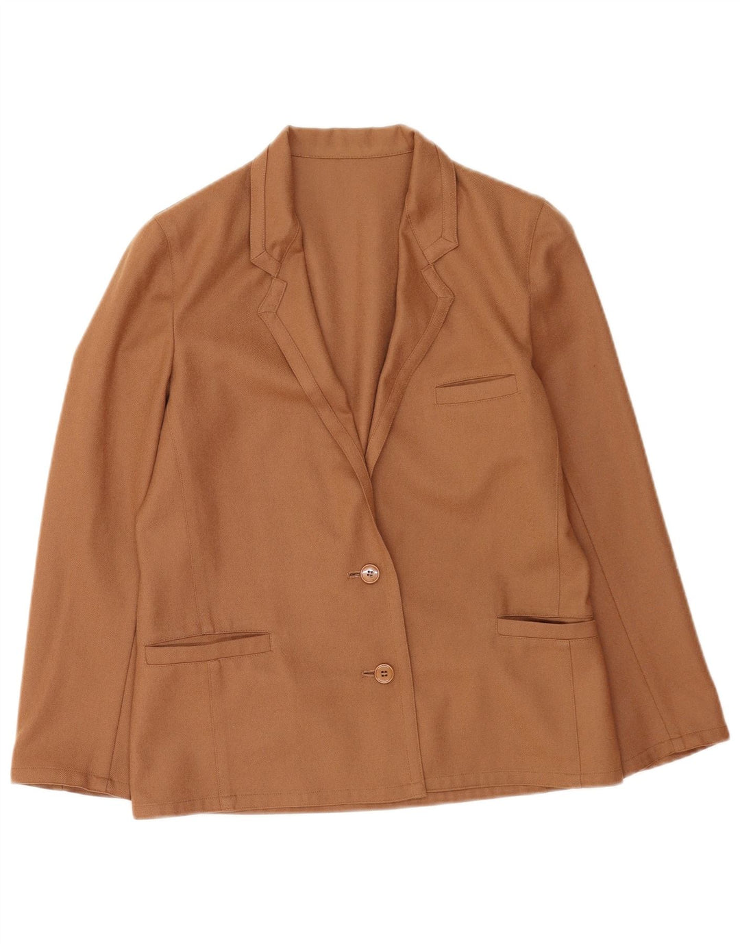 Giacca blazer vintage da donna a 2 bottoni UK 14 in lana vergine marrone medio