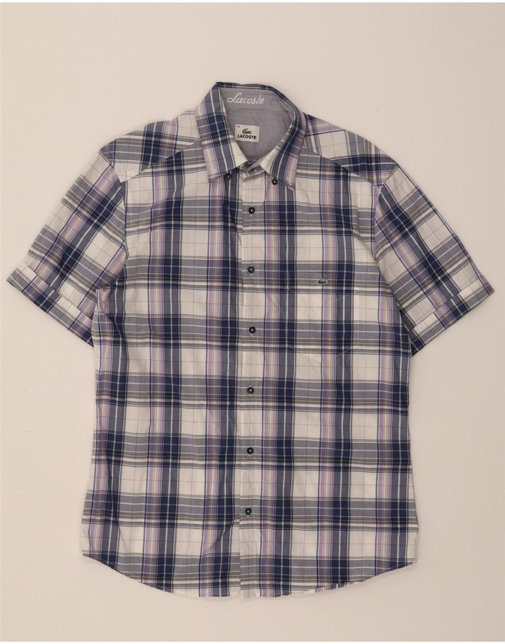 LACOSTE Mens Short Sleeve Shirt Size 40 Medium Navy Blue Check Cotton Vintage Lacoste and Second-Hand Lacoste from Messina Hembry 