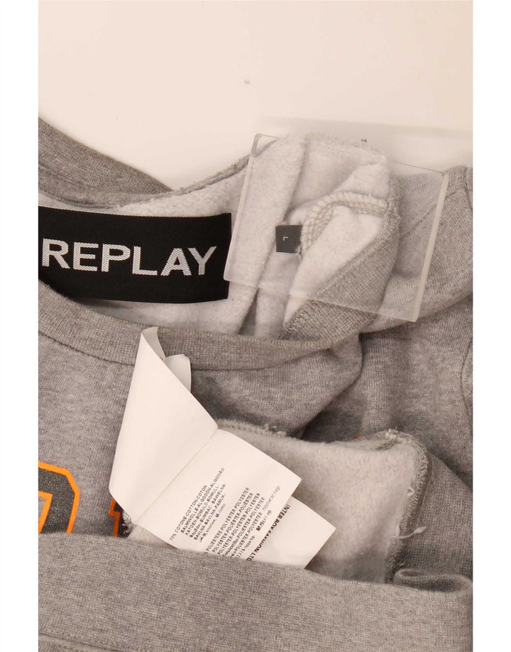 Replay Felpa grafica da uomo Maglione grande cotone chiazzato grigio