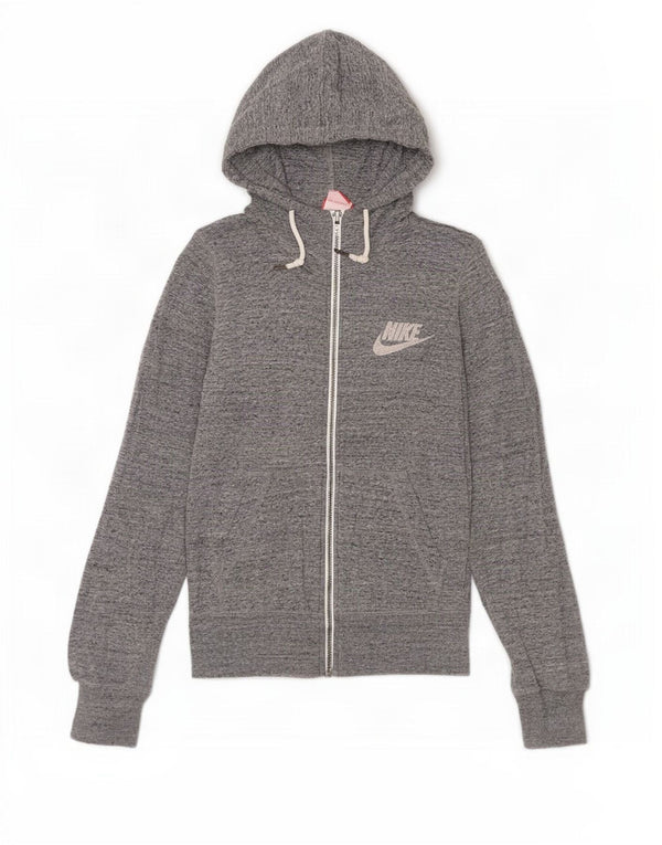 Felpa con cappuccio e zip da donna Nike UK 6 XS cotone chiazzato grigio