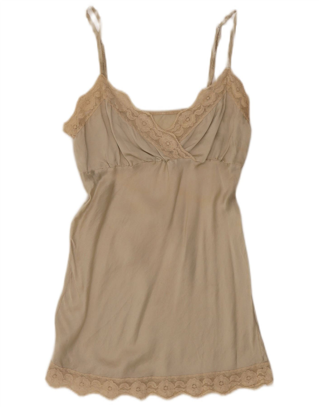 Top da notte da donna vintage con canottiera UK 12 Seta floreale beige medio