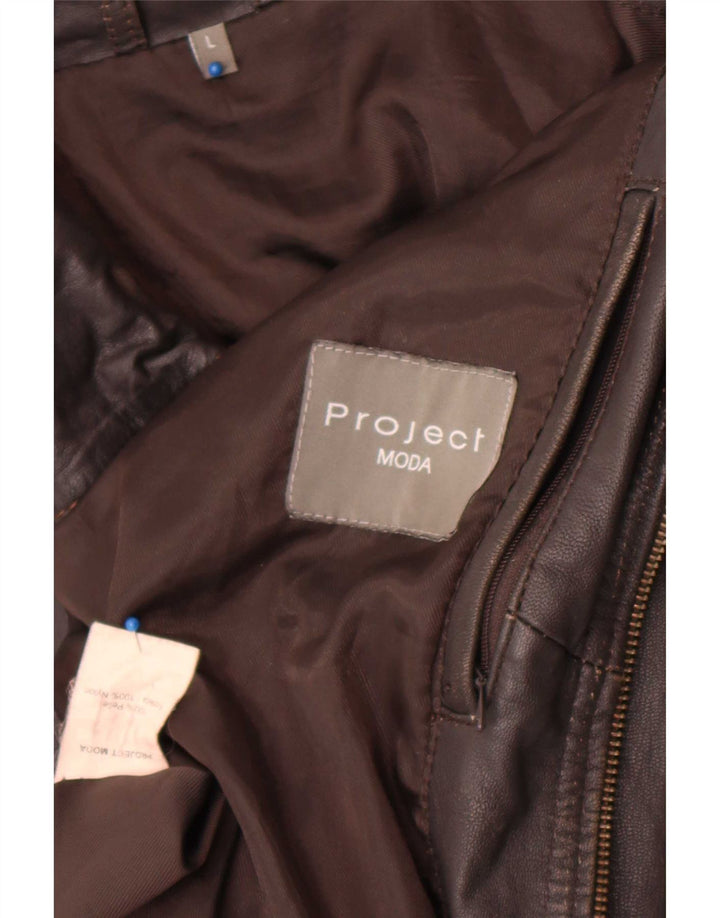 Giacca in pelle da uomo Project UK 40 grande marrone