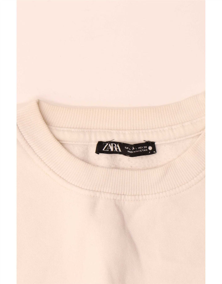 Zara Uomo Felpa Maglione Grande Cotone Bianco Sporco