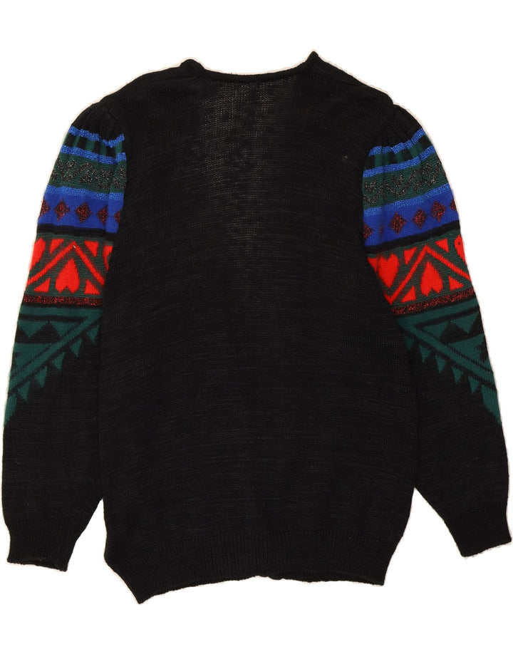 VINTAGE Womens Open Cardigan Sweater EU 42 Large Black Geometric Vintage Vintage and Second-Hand Vintage from Messina Hembry 