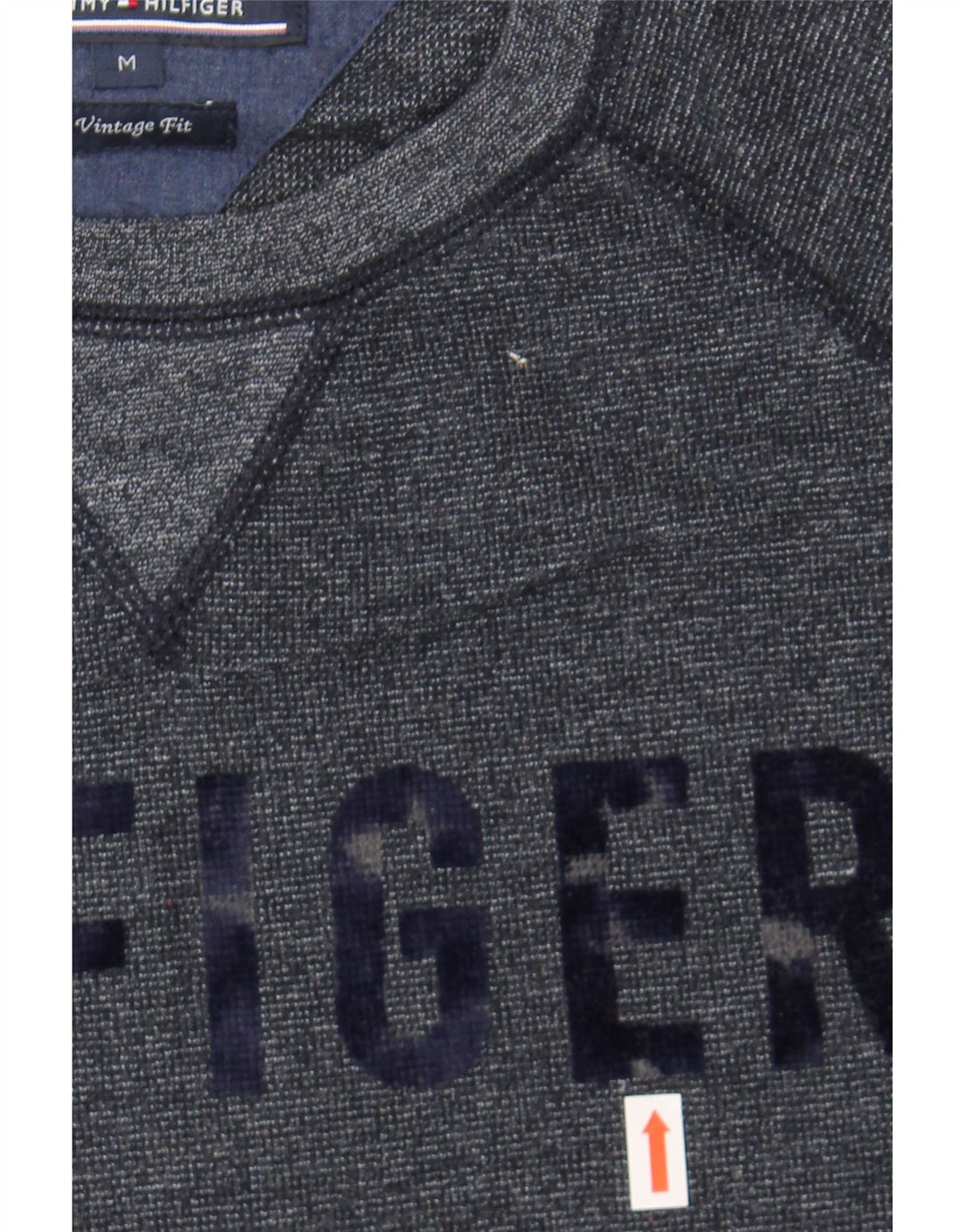 TOMMY HILFIGER Mens Vintage Fit Graphic Sweatshirt Jumper Medium Navy Blue Vintage Tommy Hilfiger and Second-Hand Tommy Hilfiger from Messina Hembry 
